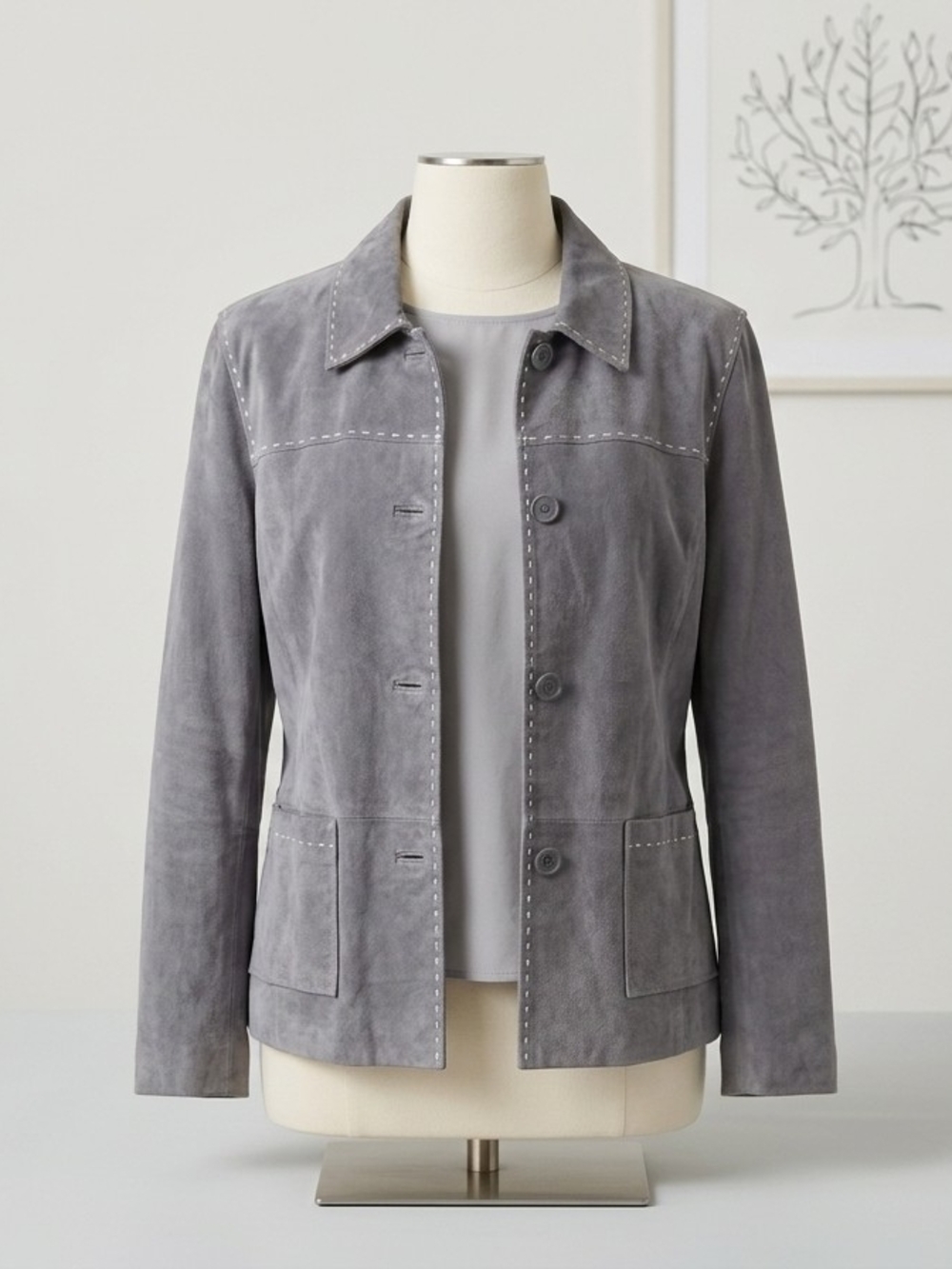 Artisanal Collection d/ca Gray Suede Jacket with Embroidery Details ( XL )